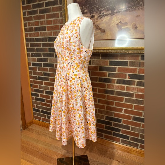 Liz Claiborne Sleeveless A-Line Midi Dress in Orange and Pink - Picture 2 of 15